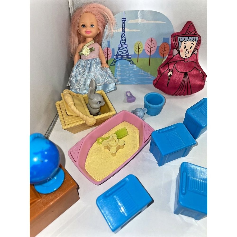 Mattel Barbie Kelly Doll Vintage 1994 4” with Dyed Pink Hair & Newer Accessories